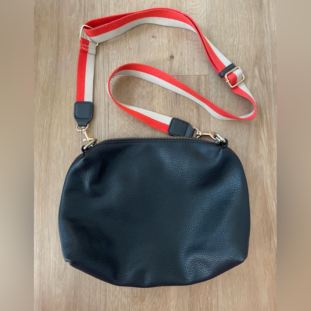 Joy Susan Black Crossbody Bag with Red and Cream Strap